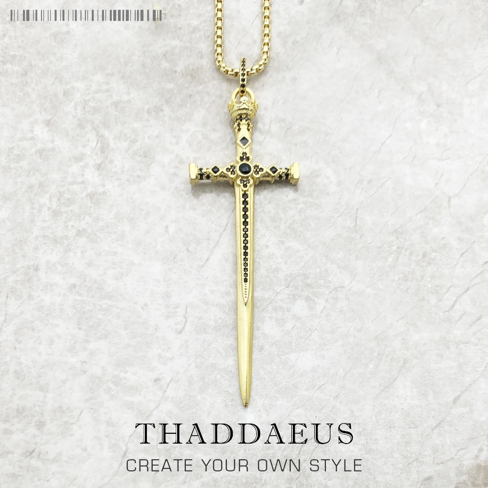 Sword pendant chain necklace summer exquisite jewelry European 925 sterling silver vintage womens gift 250409