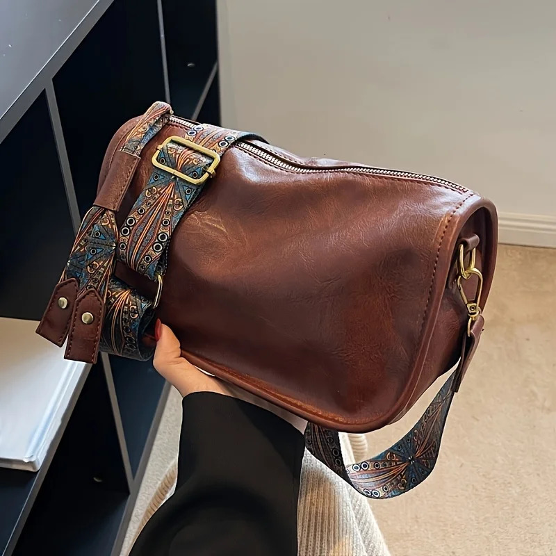 Graphic Pattern Zipper Crossbody Bag Stylish Shoulder Bag Wide Strap Large Capacity Daily Wallet 250410