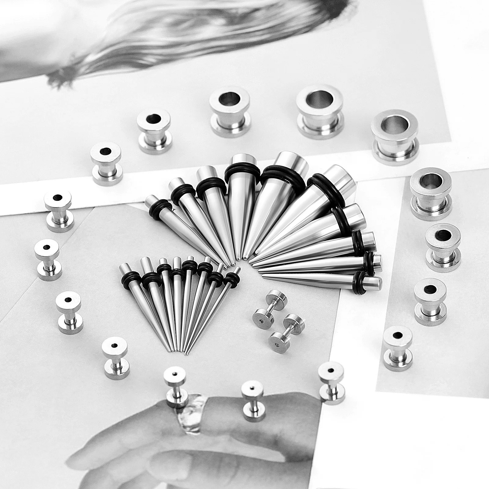 36pcs Ear Stretching Kit Stainless Steel 14g Industrial Earrings Ear Expanders Tunnel Set Steel Taper Plug Kit Piercing Jewelry 250408