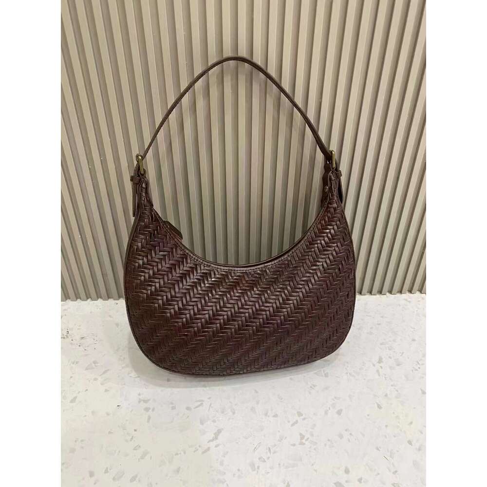 Mm Women's Bags Handmade Woven High-Quality French Handbag, Top Layer Cowhide, Armpit Half Moon Bag, Genuine Leather Women's Bag