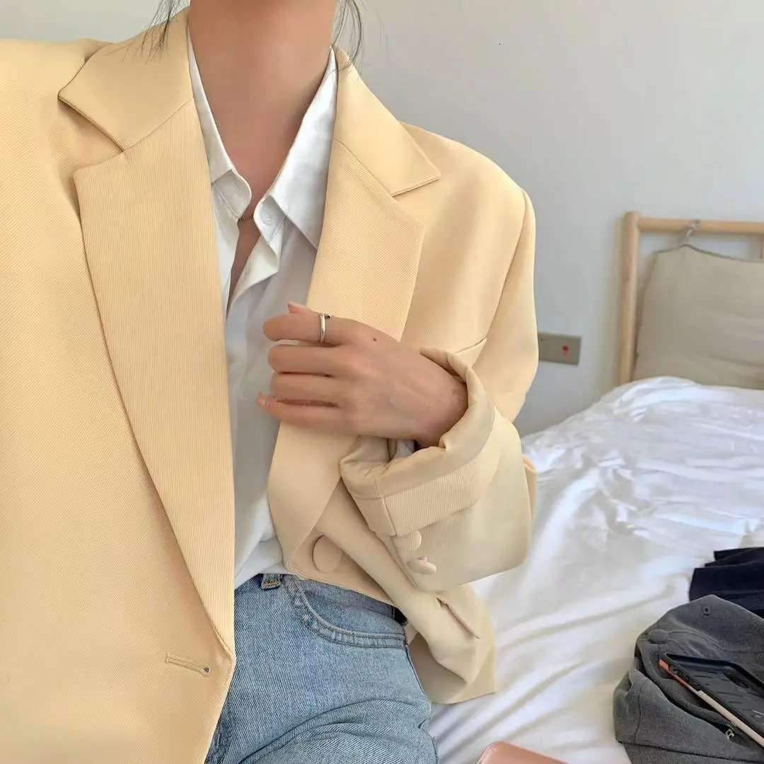 Seoulish autumn pink womens jacket single chest jacket fashionable retro oversized elegant office top pocket 250415