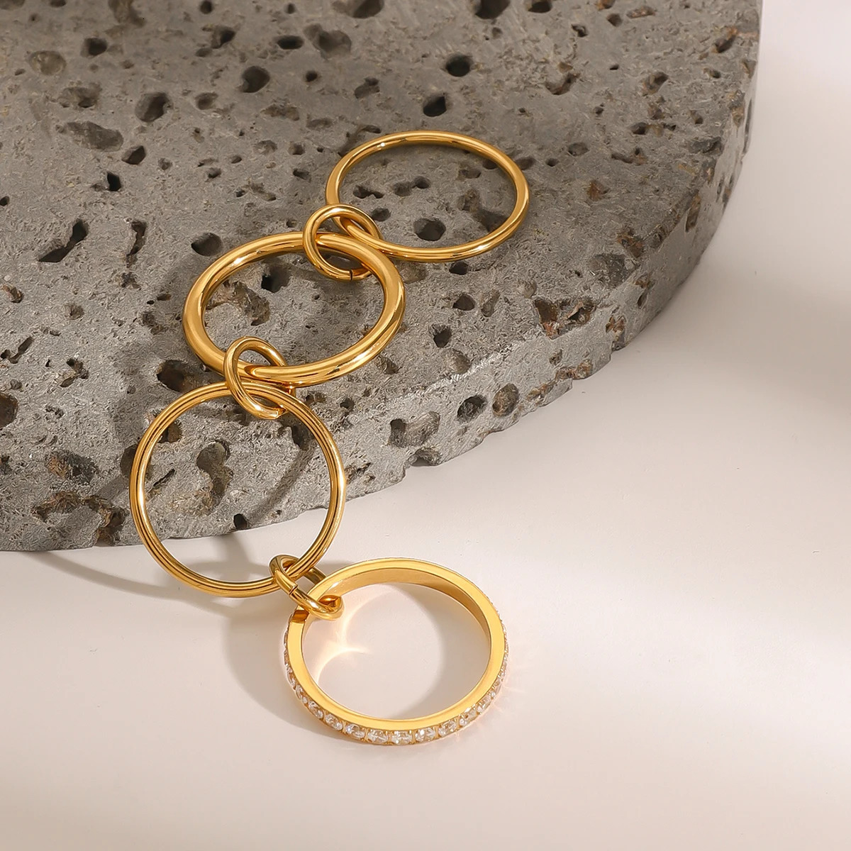 Youthway Trendy Versatile Gold Plated Stainless Steel Four-layer White Zircon Ring For Unisex Waterproof Jewelry 250414