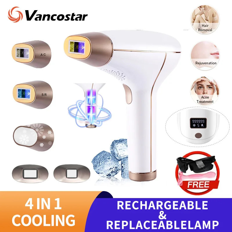Vancostar cordless laser hair removal rechargeable 4-in-1 replaceable lamp cooling permanent painless bikini trimmer IPL peeler 250410