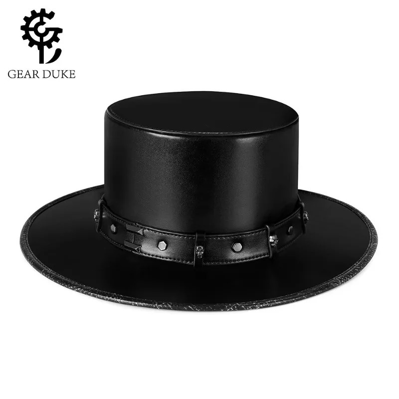 Vintage steampunk mens hat with top hat steampunk leather bowler hat halloween top hat gothic rave nightclub 250407