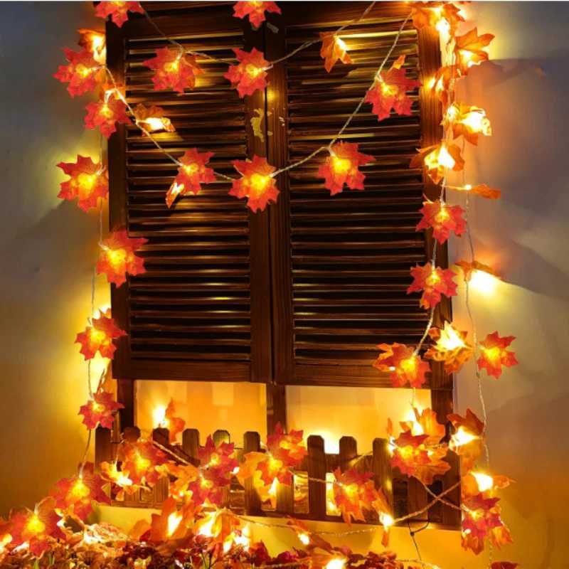 Fall Thanksgiving Artificial Maple Leaf Leaves 10/20LED Light String Garland Home Party DIY Halloween Christmas Decoration 2025M251115