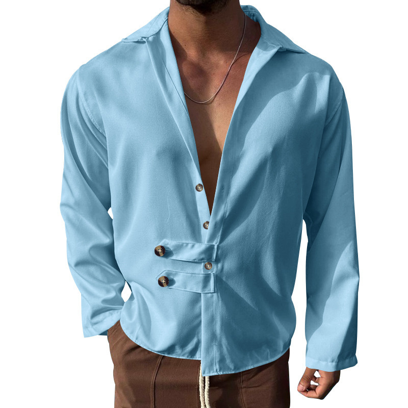 2025 spring and autumn style men's long sleeved casual loose collar button up cardigan shirt