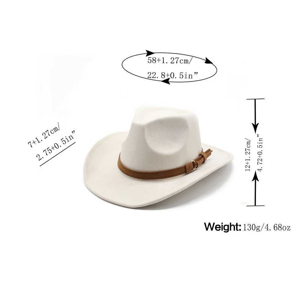 New Wome Men Black Suede Chapeu Western Cowboy Hat Gentleman Jazz Sombrero Hombre Cap Dad Cowgirl Hats Size 56-58cmC250414