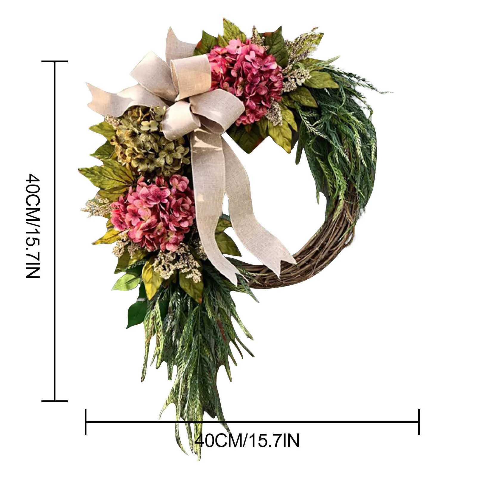 Wreath for Front Door Artificial Spring Summer Hydrangea Decoration Wreaths with Flowers Branch for All Seasons Farmhouse HomeM251115