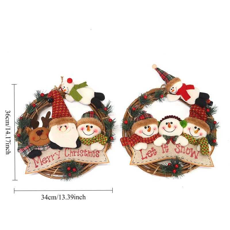 Christmas Family Window Decoration 1pc New Old Man Rattan Wreath with Cartoon Doll Design Christmas Tree Pendant Special PropsM251115