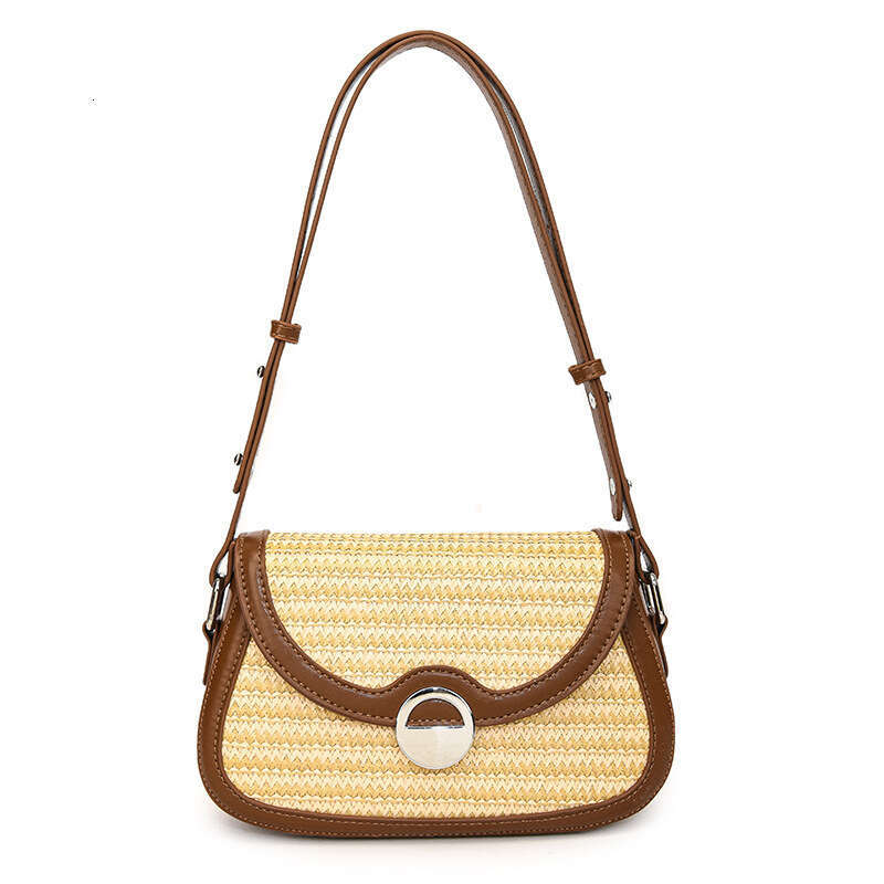 Handmade Beach Bag Leopard Print Contrasting Color Underarm Buckle For Women 2025 New Beach Crossbody Grass Woven Small Square Bag Kq2