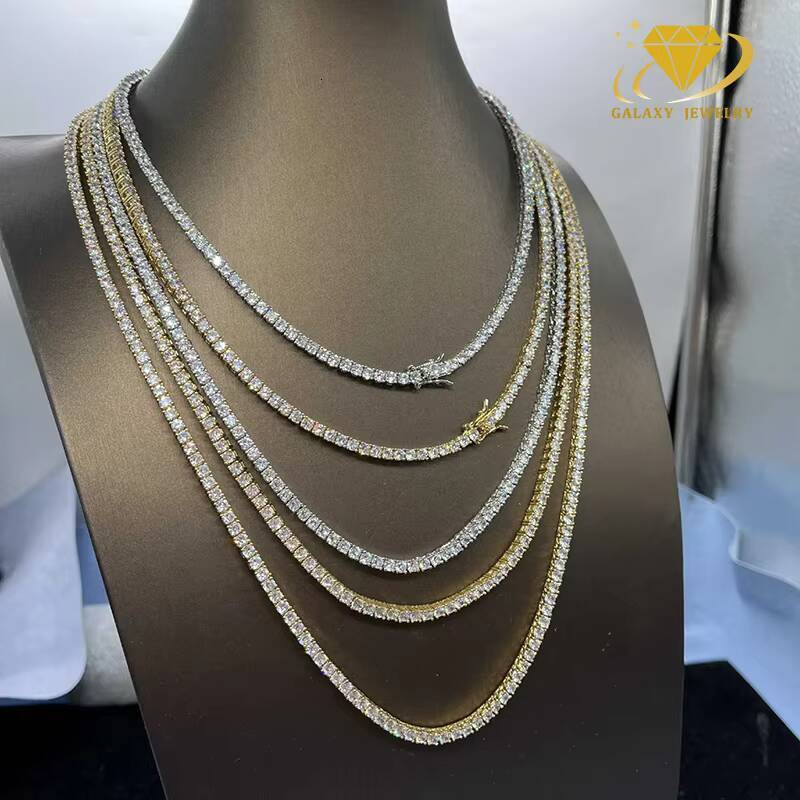 New Hip Hop Jewelry 925 Sterling Silver Pass Diamond Tester 2-6mm Iced Out Vvs Moissanite Tennis Chain Necklace for Men