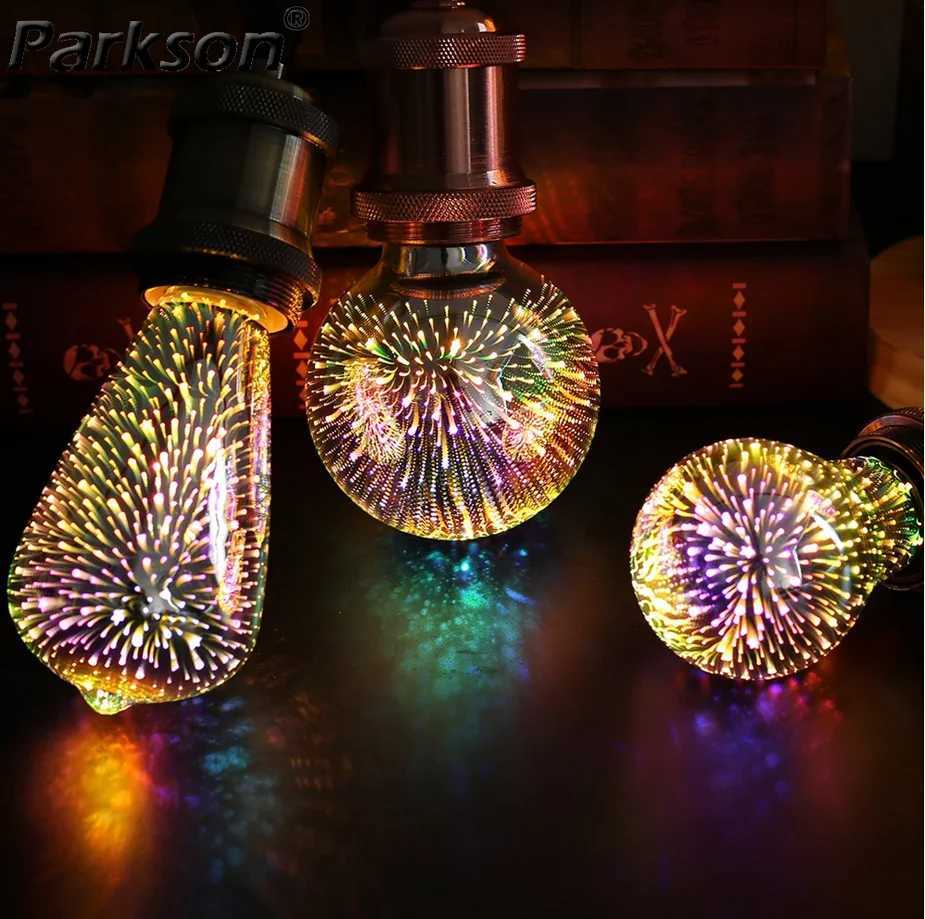 3D LED Light Bulb E27 220V ST64 G80 G95 G125 A60 Diamond Heart Decoration LED Lamp Holiday Lights Novelty Christmas Lamp C251115