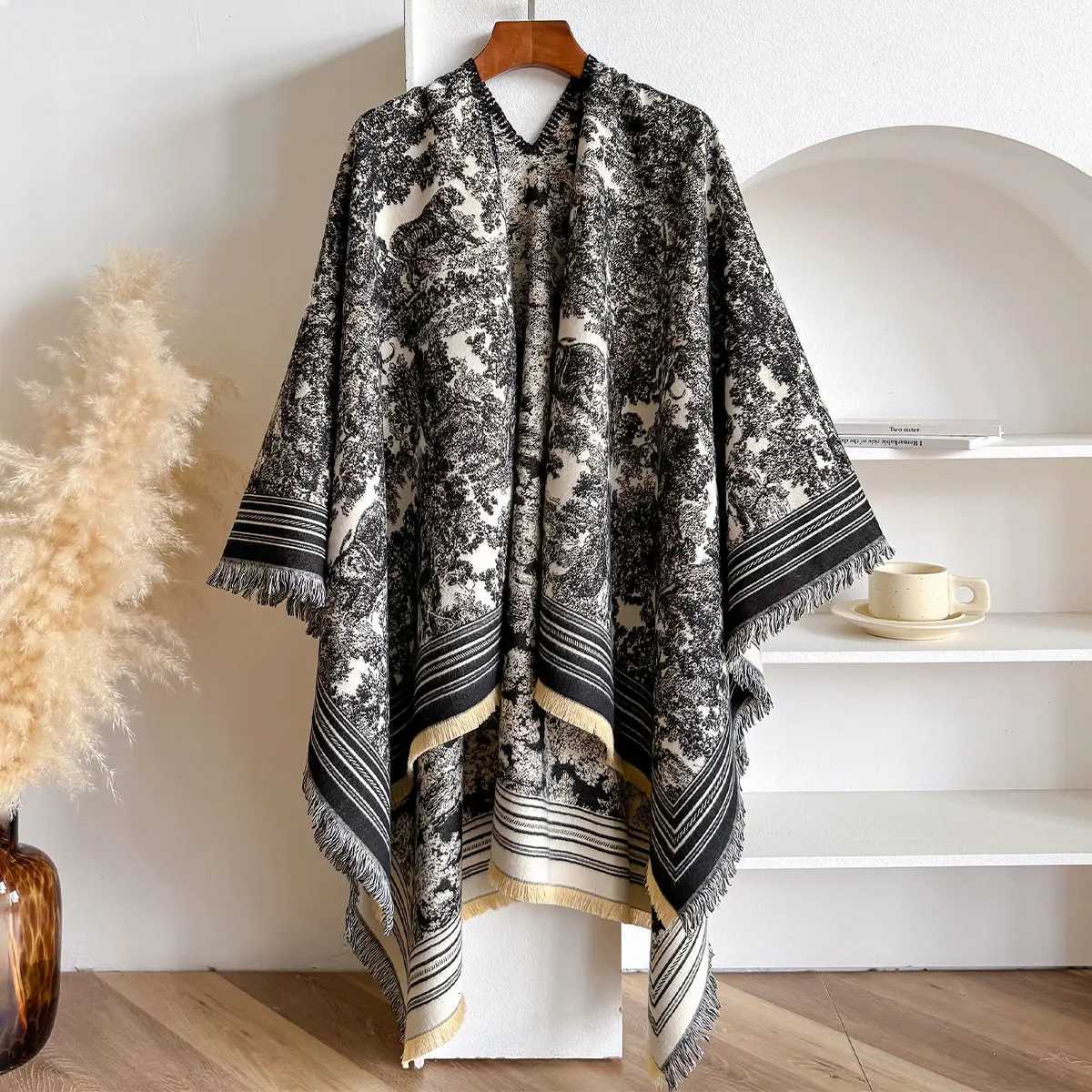 Luxury New Winter Women Poncho Warm Slit Large Shawl Double Sided Animal Print Thickening Blanket Luxury Scarf Female Cloak Pashmina Y251115