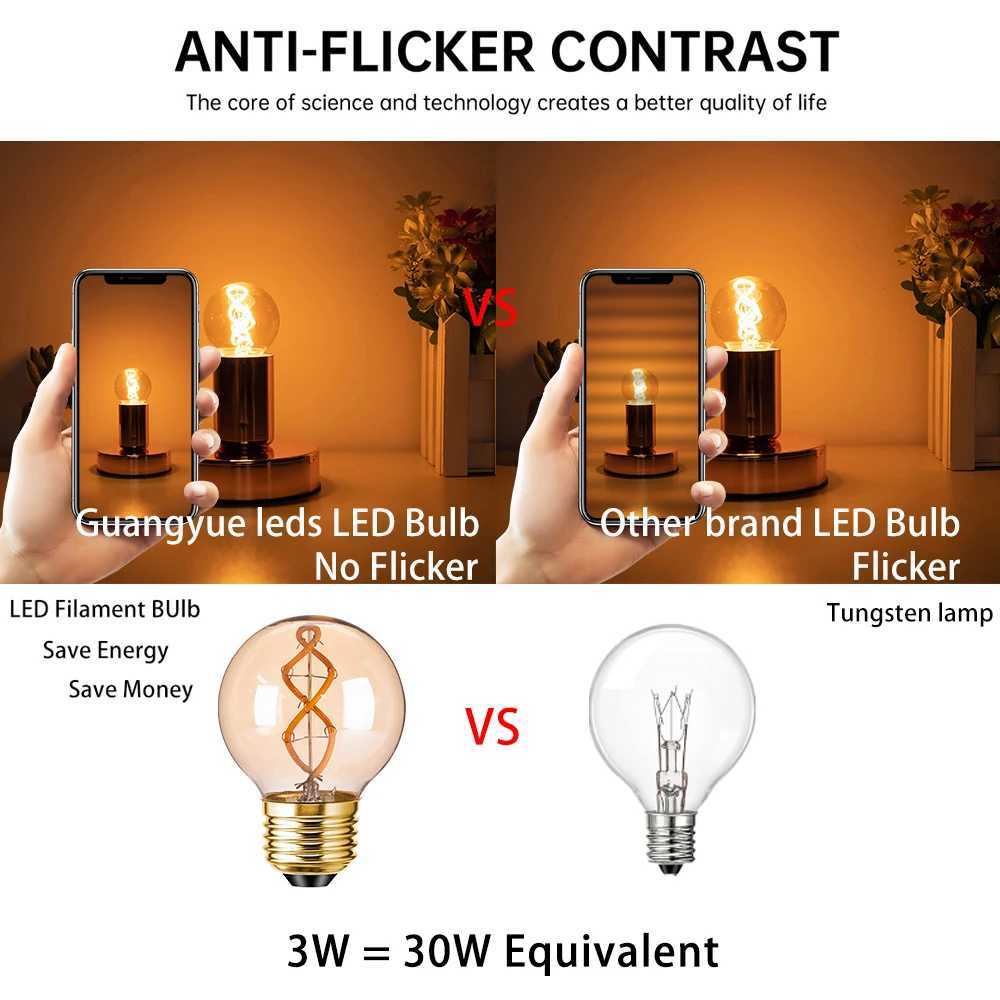 G50 Spiral Light Bulb 3W E26 E27 Edison Filament LED Bulbs 2200K E14 E12 Globe Replacement Bulbs for Chandelier Vanity Ceiling C251115