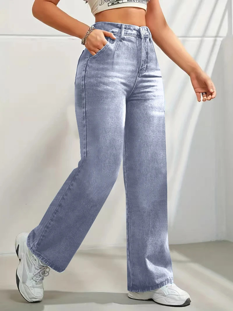 Womens fashion discount craft mid waist wide leg jeans 250414