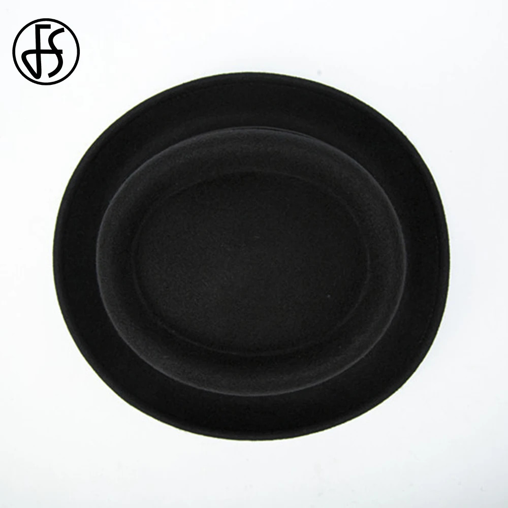 FS Roll Brim Black Pork Pie Hat For Men Ivory White Wool Fedoras Deep Camel Jazz Cap Church Panama Gangsters Caps Gentlemen 250407