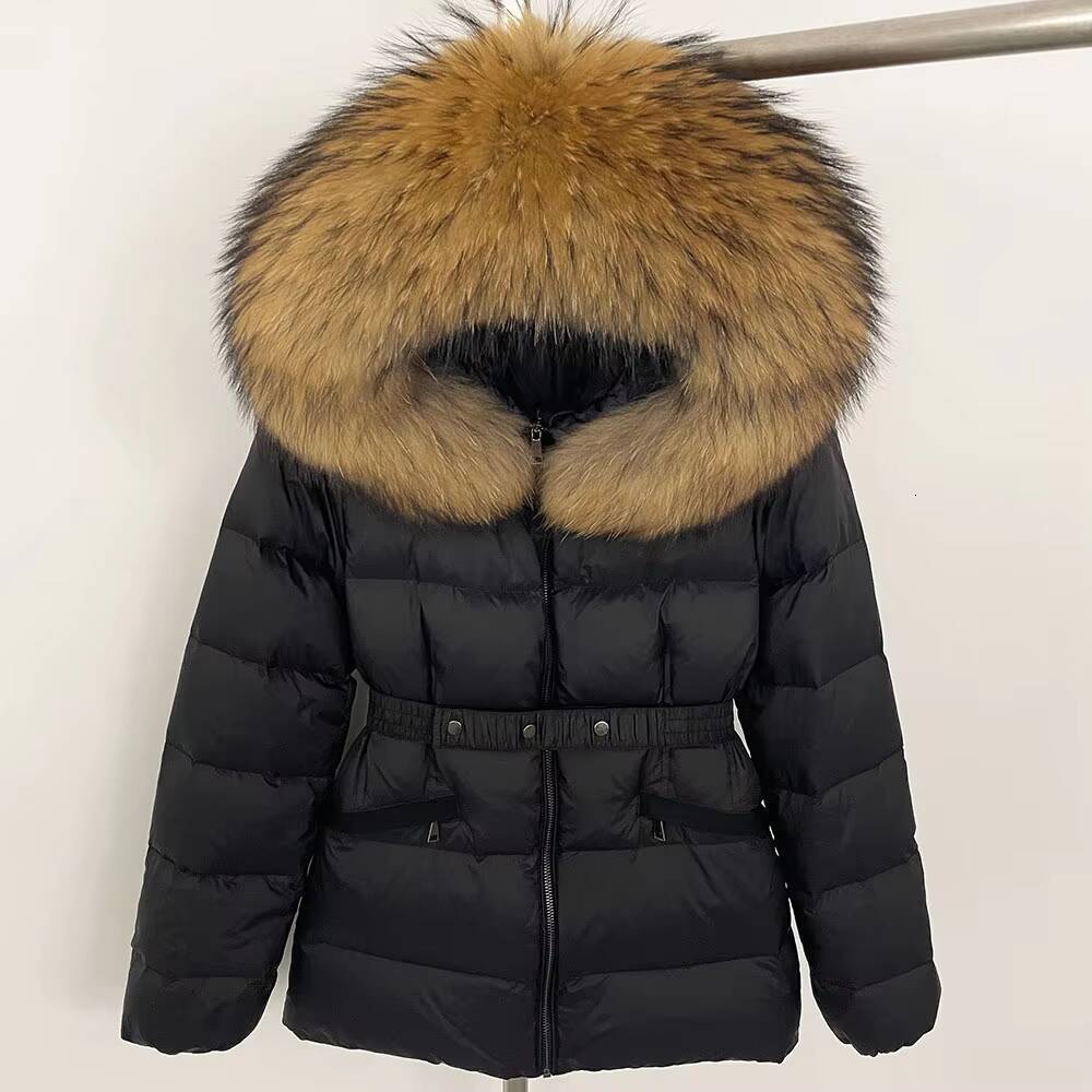 OFTBUY 2024 Womens Winter Jacket Natural White Duck Coat with Raccoon Fox Fur Collar Thick Warm Casual Outerwear Windproof Belt