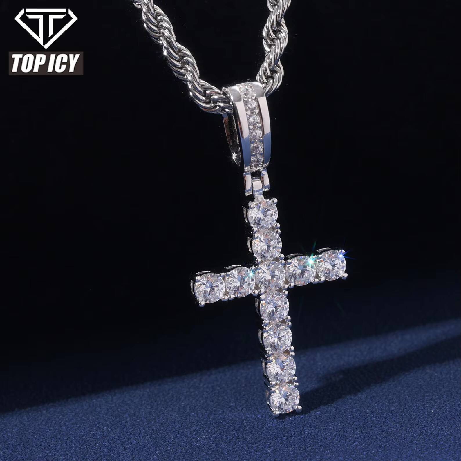 925 Sterling Silver Jewelry Cross Pendant Luxury Necklace Hip Hop Sparkling VVS D Moissanite Diamond Pendant Necklace