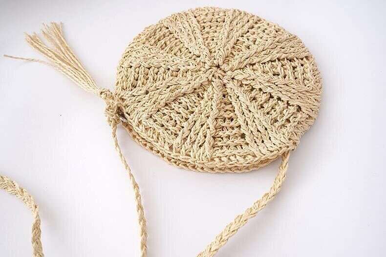 Handmade Beach Bag Trendy Season Football Simple Round Tassel Windmill Small Hand-Held Diagonal Cross Beach Bag, Crochet Woven Bag Kq2