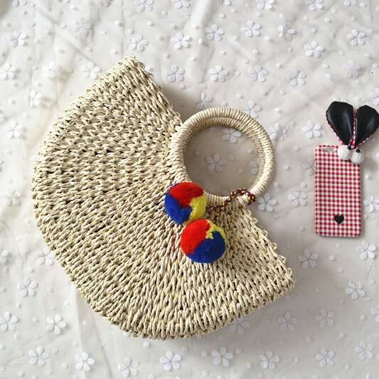 Handmade Beach Bag 2024 New Summer Women's Grass Paper Rope Handbag Half Round Woven Bag Kq2