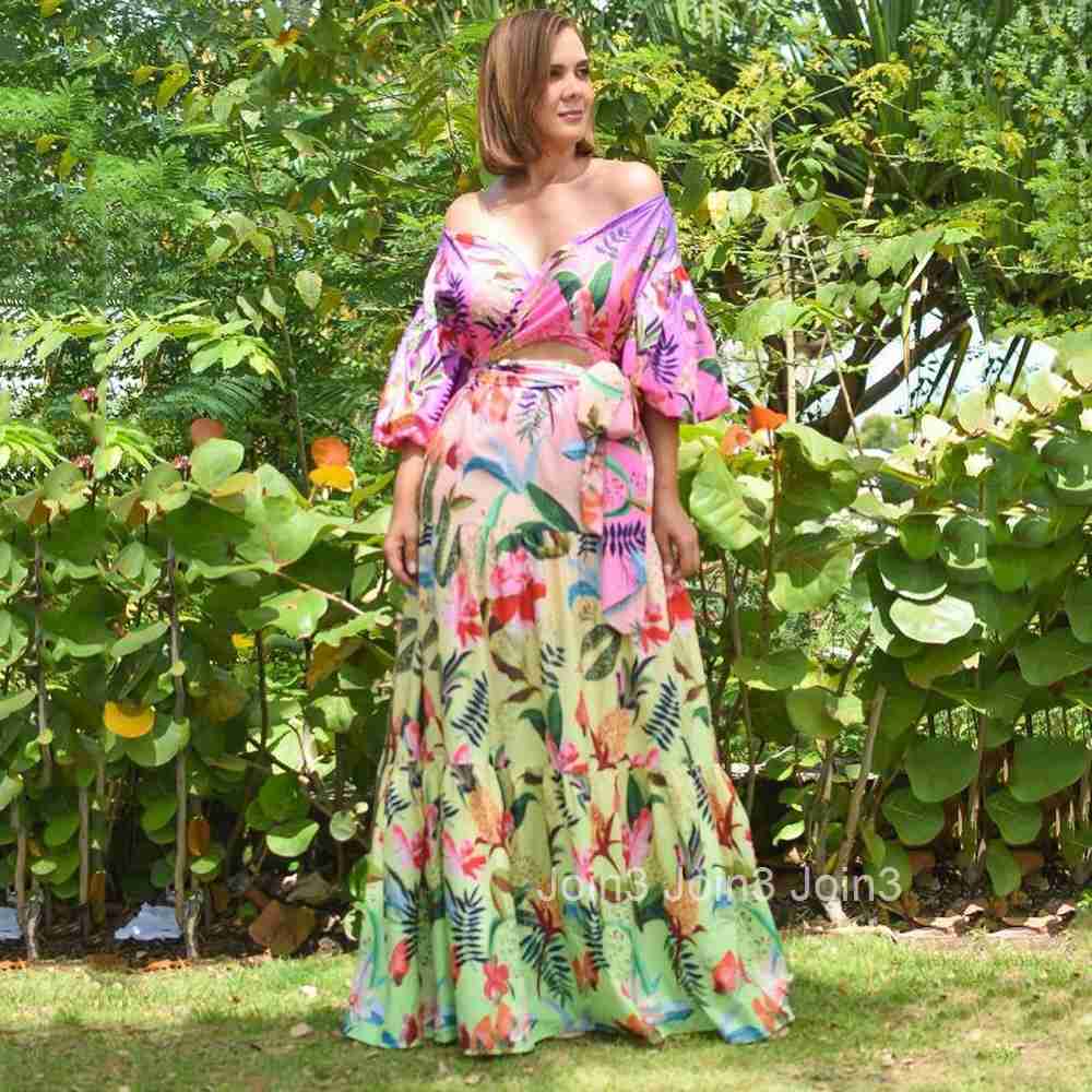 2025 Spring/summer New Womens Printed Wide Truffle Shoulder V-neck Sexy Slimming Long Dress Formal Dress