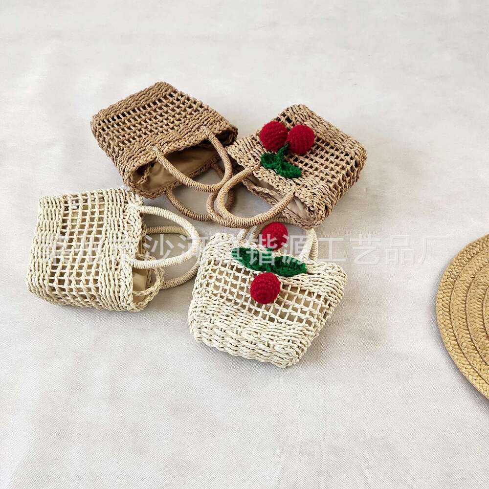 Handmade Beach Bag Straight New Hollow Cherry Grass For Women's Handheld Diagonal Cross Mini Handmade Woven Bag, Beach Bag Kq2