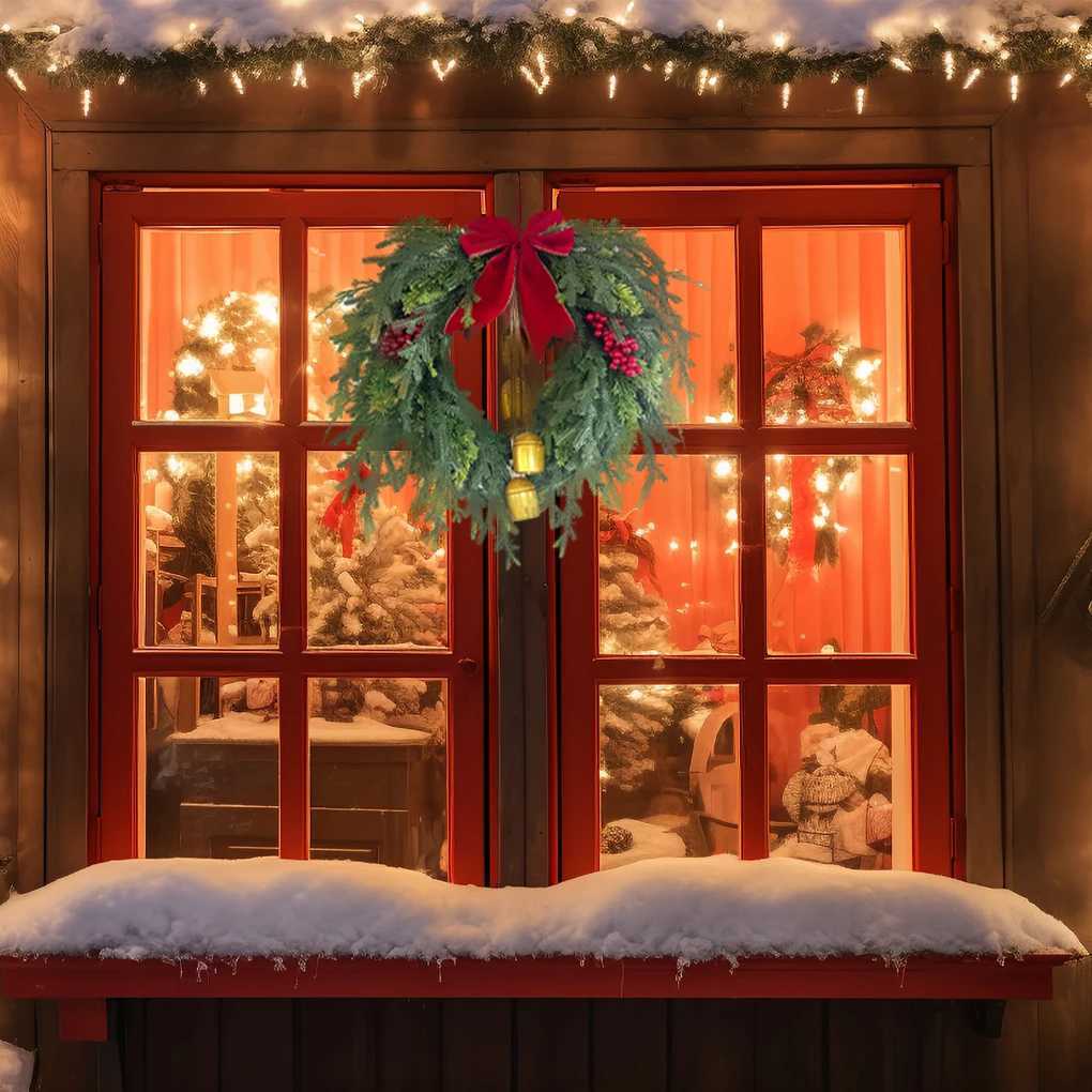 Festive Wreath Holiday Wreath Festive Christmas Pine Wreath with Bell Bow for Front Door Mantel Decor for Holiday for ChristmasM251115
