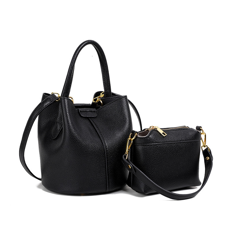 2025 New High-End Plaid Leather Bucket Baozi Mother Fashionable And Versatile Women's Bag, Hand-Held Single Shoulder Diagonal Cross Bag