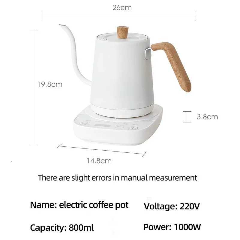 1000W Gooseneck Electric Kettle 800ml Hand Brew Coffee Pot smart Teapot Temperature Control Pot Rapid Heating Kettle Y251114