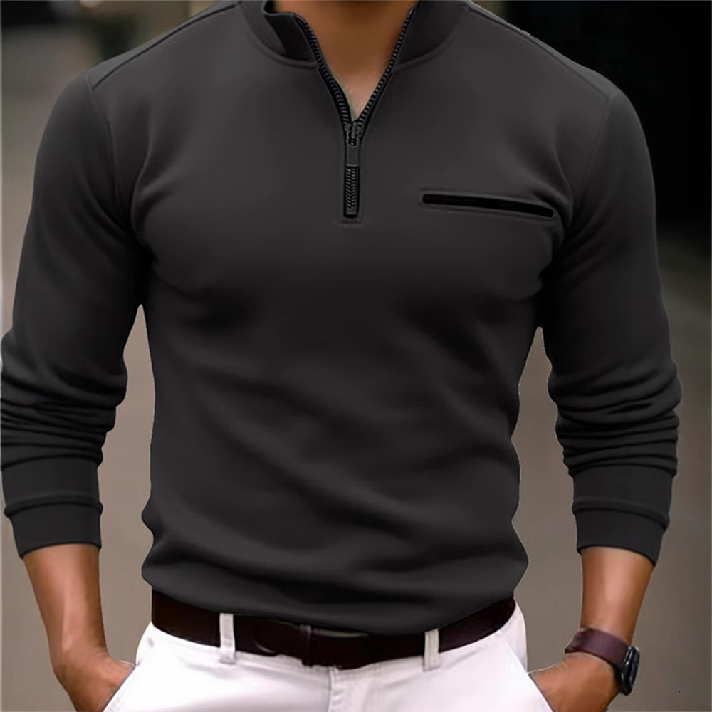 2025 mens spring and autumn mens long sleeved polo shirt with arm zipper creative sports polo shirt