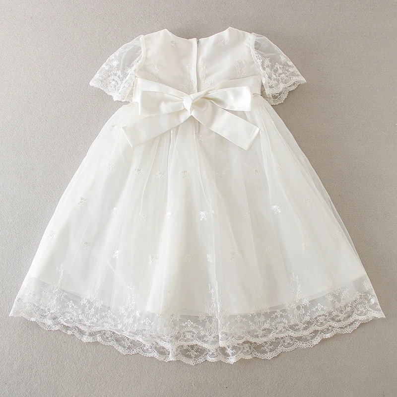 Summer 0-24M Baby Girl Baptism Dress White Lace Baptism Birthday Party Wedding Princess Dress Infant Baby Clothing 250415