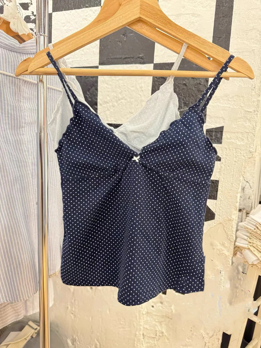 Ultra thin bow vest womens summer sleeveless cotton crop top casual cute preparatory style Y2k Versatile 250414Z