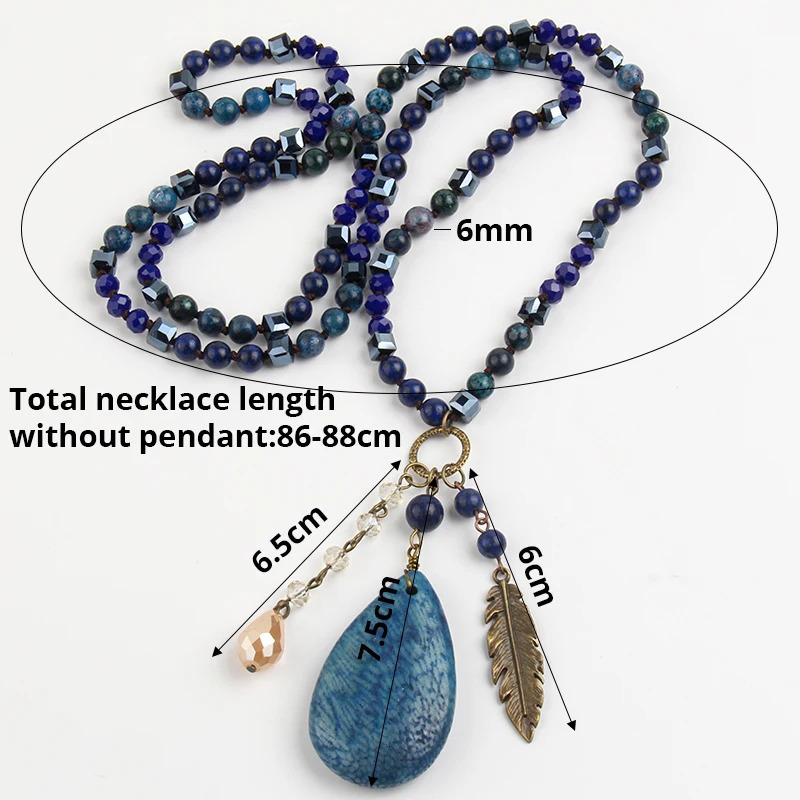 Fashionable Bohemian jewelry accessories with over 6mm glass/stone knot featuring a stone Dorp pendant necklace suitable as a gift for women 250409