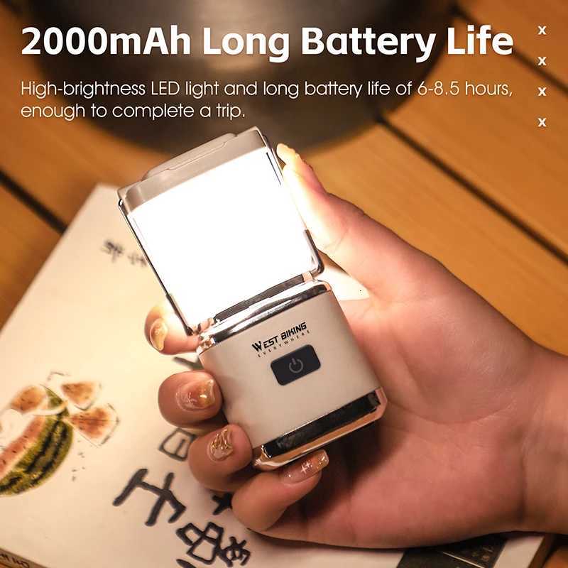 WEST BIKING Mini Outdoor Camping Light Portable Camping Atmosphere Lantern 4 Light Modes Type-C Fast Charging Hanging Tent Light M251115