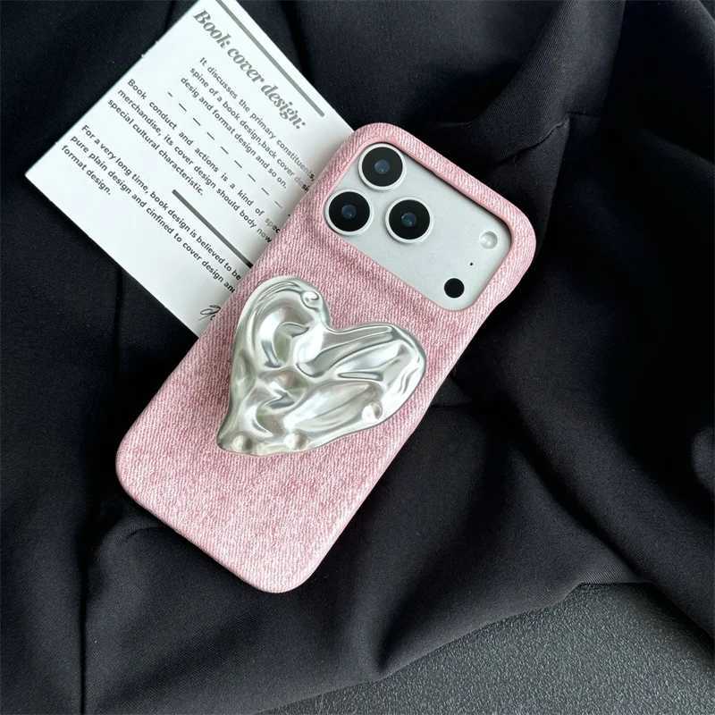 Fashion Pink Denim Cute Love Stand Phone Case For iPhone 17 Pro 15 14 16 Pro Max Back Cover Shockproof Protective Cases Capa J251202