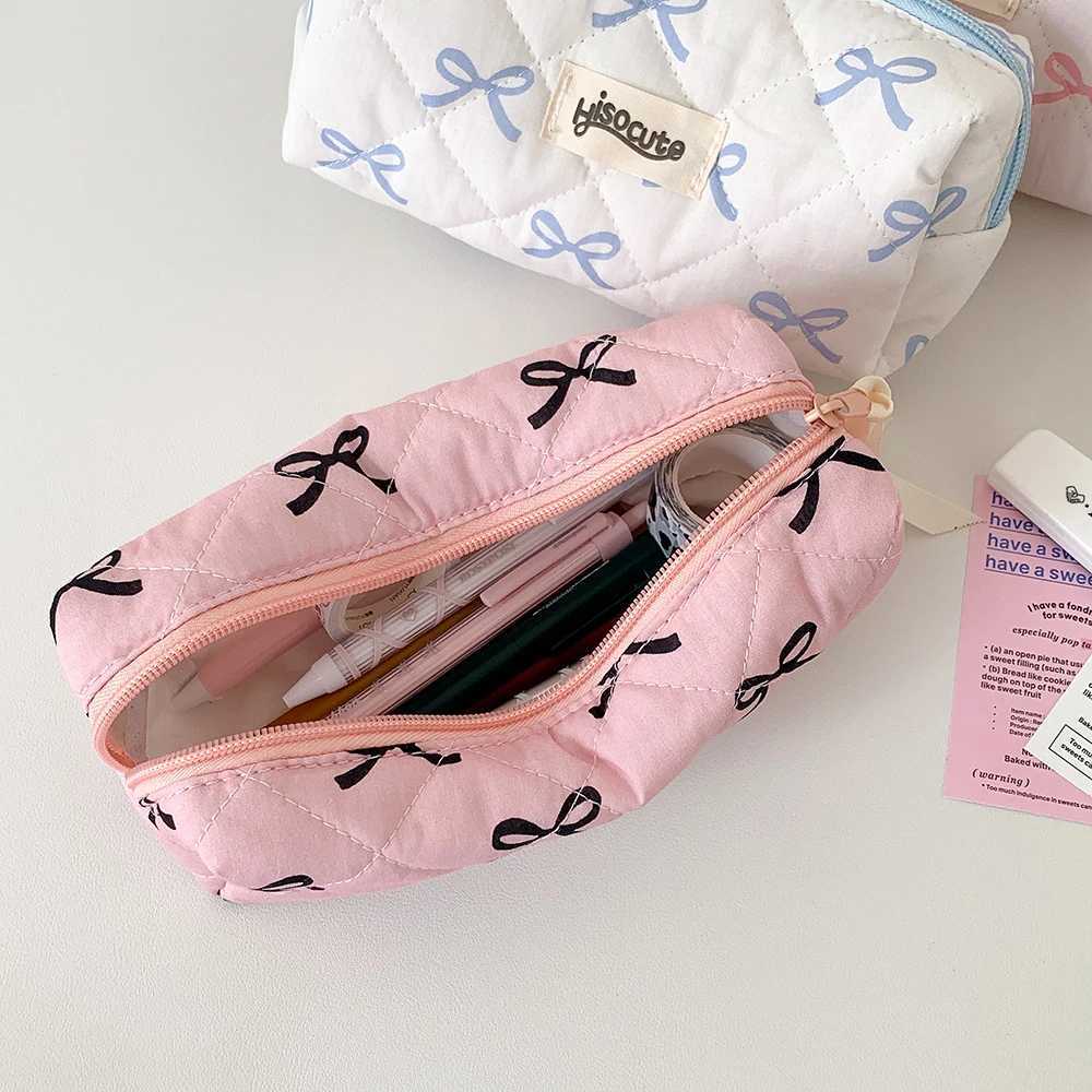 Sweet Chic Pencil Bag Makeup Bag Girl Bow Printing Korean Pencil Box Large Capacity Static Storage Box Makeup BagXJ250415