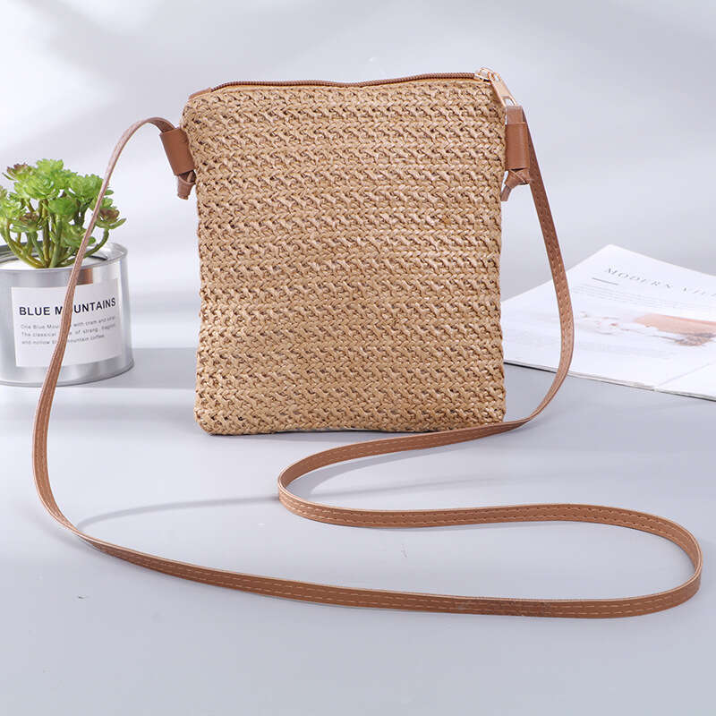 Handmade Beach Bag 2022 Summer New Hanins Fashion Mini Phone Diagonal Straddle Solid Color Grass Woven Women's Bag Kq2