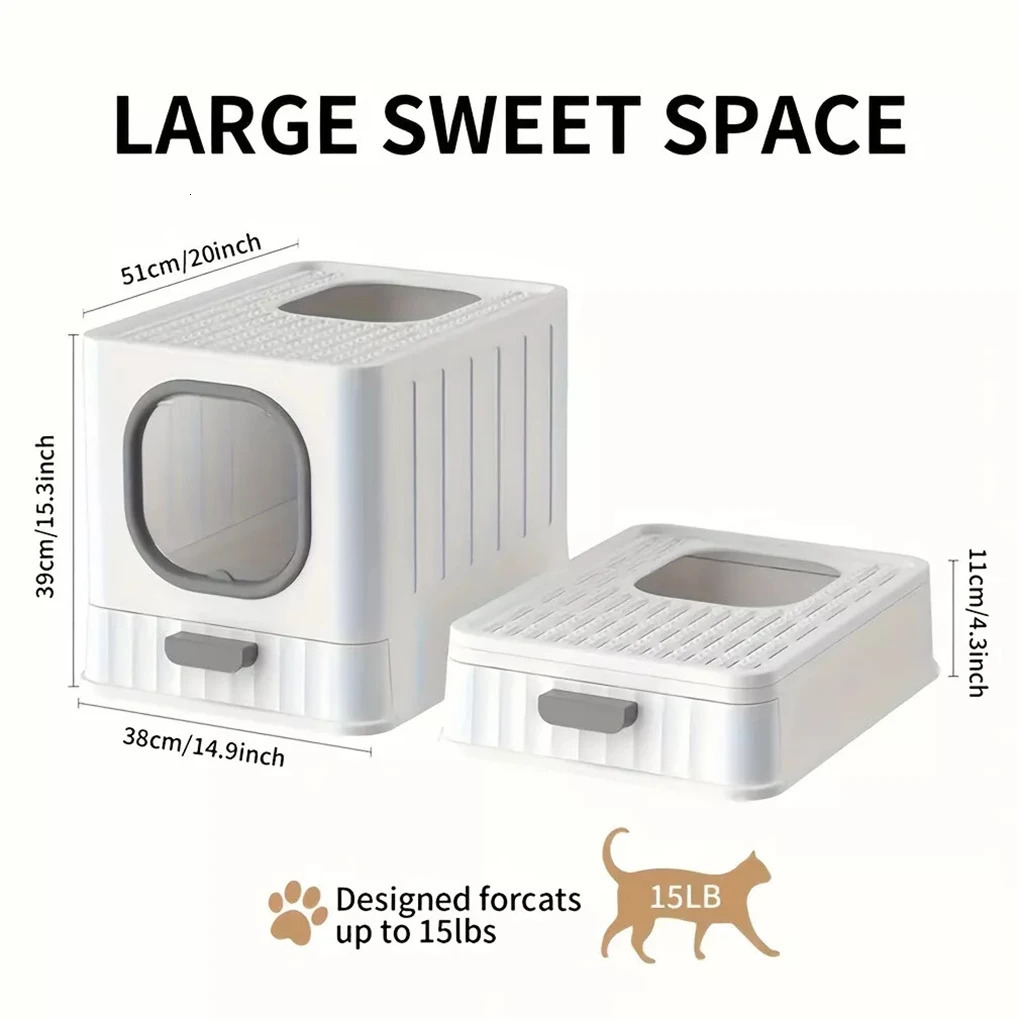 Leak-proof Enclosed Cat Litter Box Pull Drawer Kitten Training Toilet with Scoop and Lid Anti-Splashing 250414