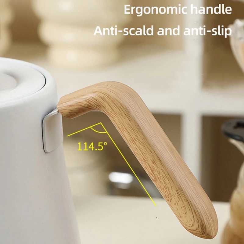 110V/220V Wood Grain Electric Gooseneck Kettle Hand Brew Coffee Pot Smart Teapot with Thermometer 1000w Fast Heating Kettle Y251114