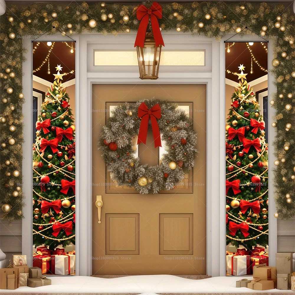 2D Merry Christmas Tree and Wreath Decor Indoor Outdoor Banners Porch Hanging Signs Wall Front Door Outside Yard Party SuppliesM251115