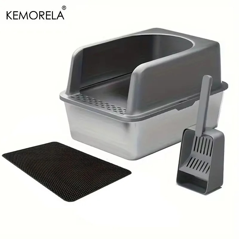 Stainless Steel Litter Box With Litter Mat And Scoop ABS Lid High Side Large Closed Metal Litter Box Suitable For Large Cats 250414