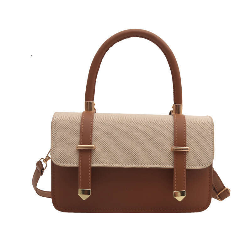 Handmade Beach Bag 2025 New Style Design Single Shoulder Crossbody Stylish Contrast Splicing Belt Decorative Handheld Women's Bag Kq2