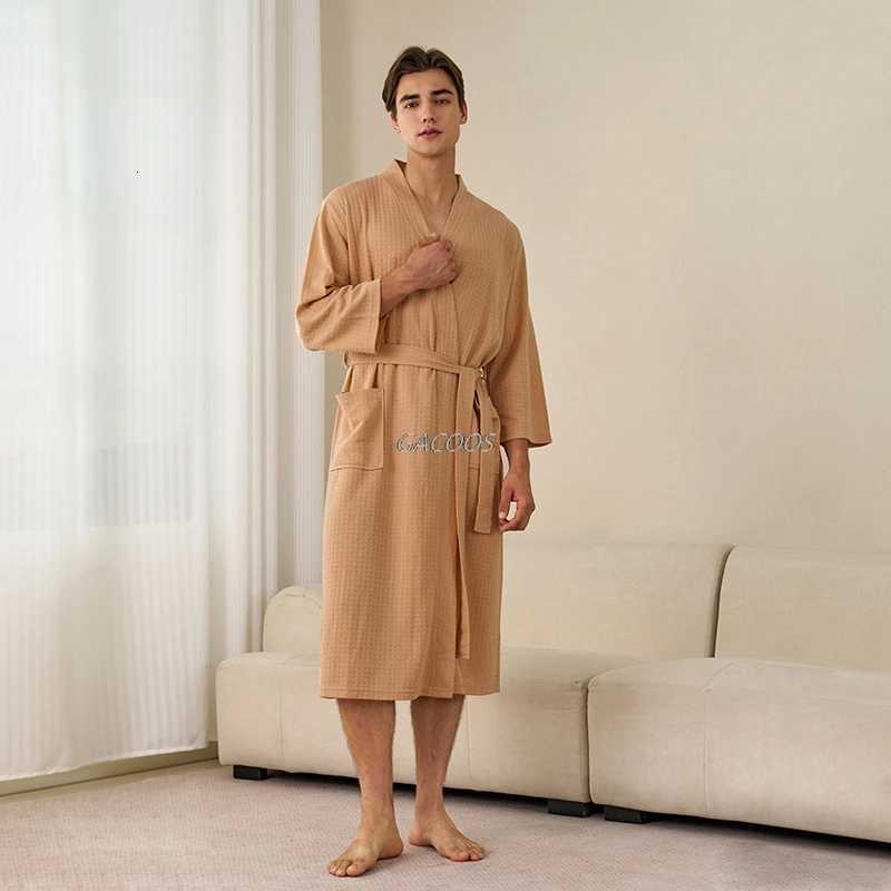 NEW Waffle Bathrobe for Men Woman Long Absorbent Terry Bath Robe Kimono Men Towel Bathrobe Solid Sleepwear Women Dressing Gown C251115