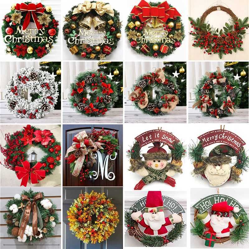 Christmas Rattan Wreath Pine Natural Branches Berries Pine Cones Christmas Wreath Supplies Home Door Decoration For New YearsM251115