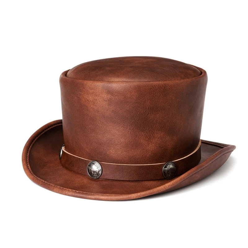 Magician Top Hat Steampunk Hat PU Pork Pie Hat Steampunk Top Hat BowlerHat Drop 250407