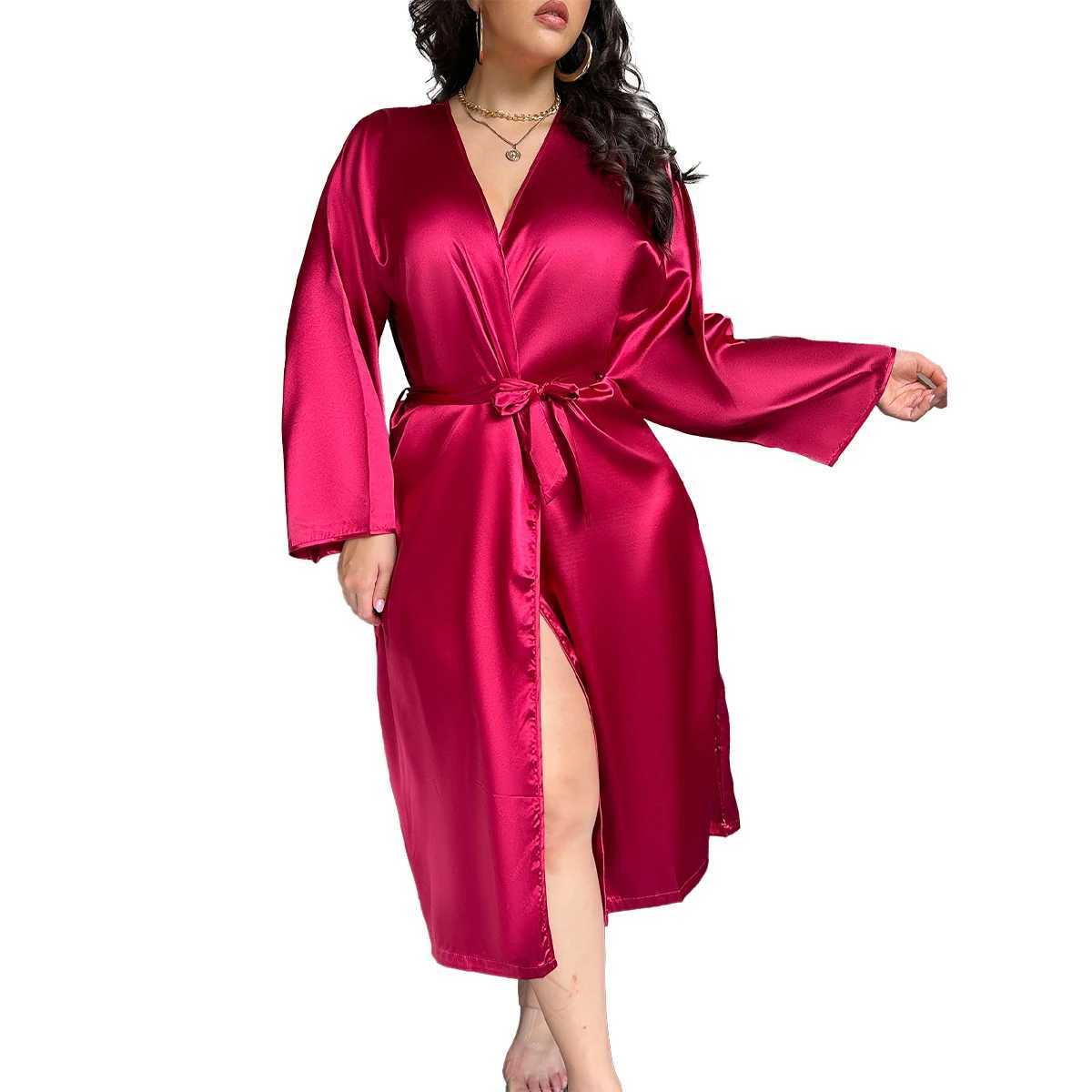 Solid color simple Plus size womens robe sexy and comfortable polyester womens home wear C251115