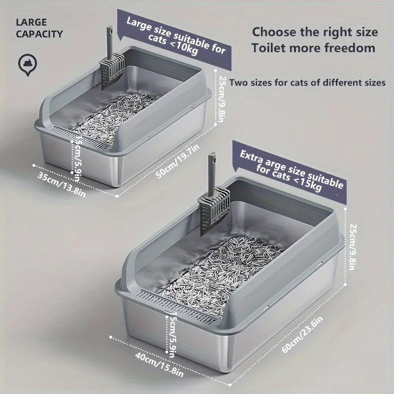 KEMORELA EXtra Large Stainless Steel Cat Litter Box with Lid -Enclosed High-Sided Odor Resistant Leak-Proof Includes Scoop 250414