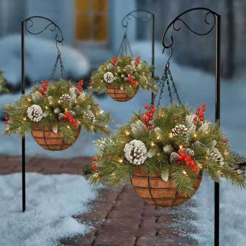 Hanging Flower Basket Realistic Christmas Decoration Wreath Pine Cone Wreath Fire-Resistant Christmas Basket Wreath For IndoorM251115