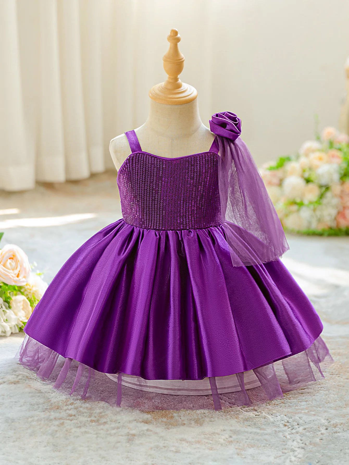Elegant Flower Party Baby Girls Dress Toddler Tulle 1st Birthday Wedding Princess Prom Gown Fashion Gala Bridesmaid Girl Costume 250415