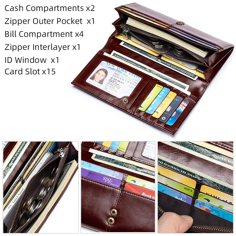 SCHLATUM Womens Leather Wallet Long Multi functional Business Card Holder Wallet Fashion Womens Wallet 250410